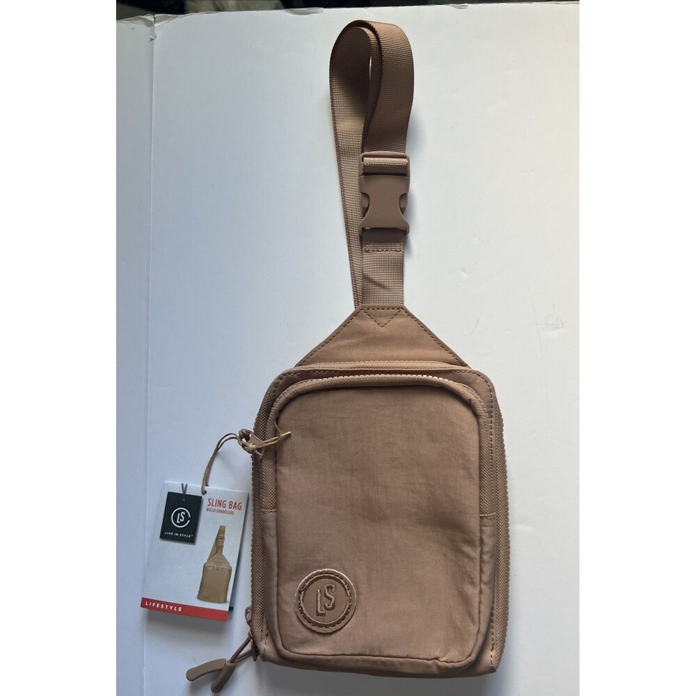 Live In Style Sling Crossbody Beige Bag with Pockets with Tags Adjustable Strap